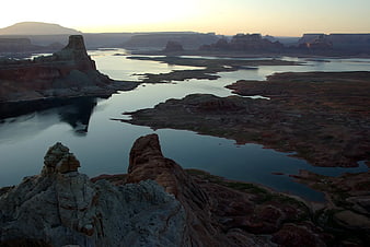 Landscape of Lake Powell Rock Formations at Sunset