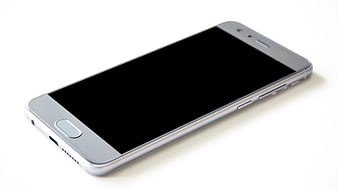 Silver Smartphone with Black Screen on White Background
