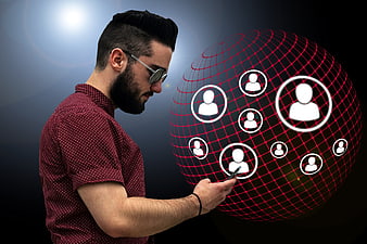 Man Using Smartphone With Social Network Globe Concept