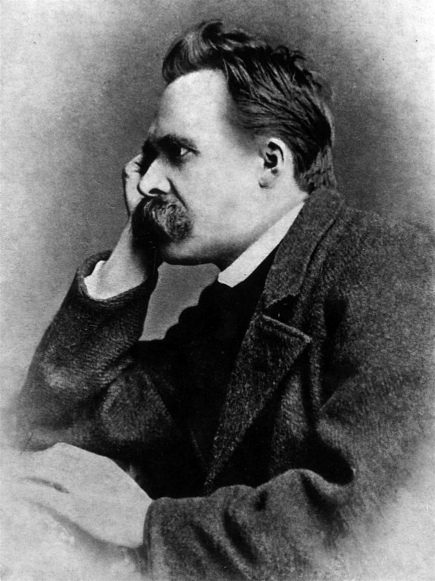 Vintage black and white portrait of philosopher Friedrich Nietzsche