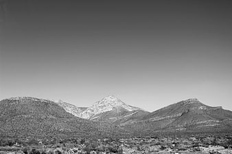 Black and white panoramic desert mountain landscape