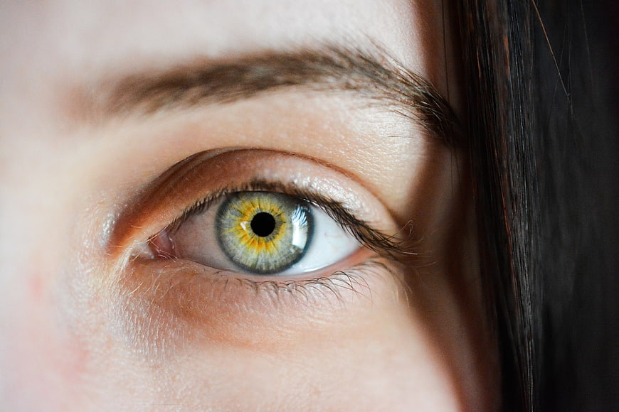 Extreme Close-Up of Green and Yellow Human Eye
