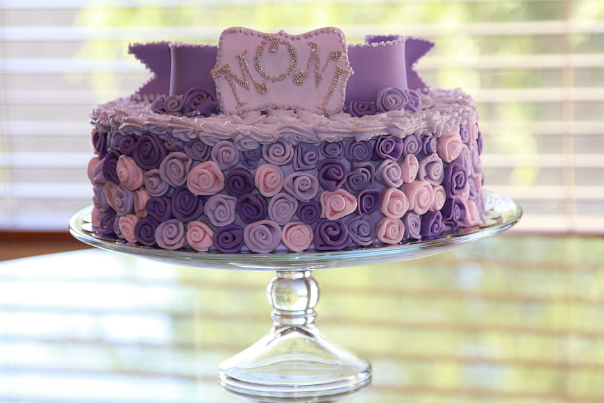 Purple and Pink Rose Buttercream Cake with Mom Topper