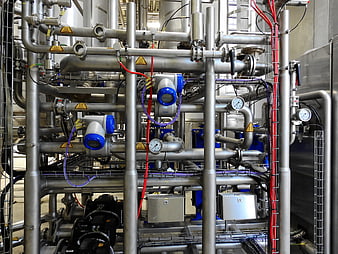 Industrial Stainless Steel Piping System With Valves And Gauges