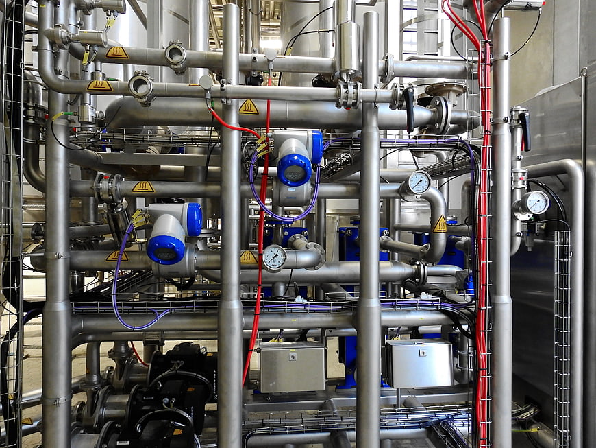 Industrial Stainless Steel Piping System With Valves And Gauges