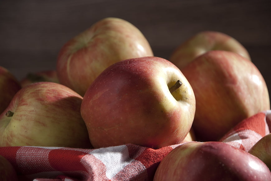 Fresh Red Apples on Red and White Checkered Cloth