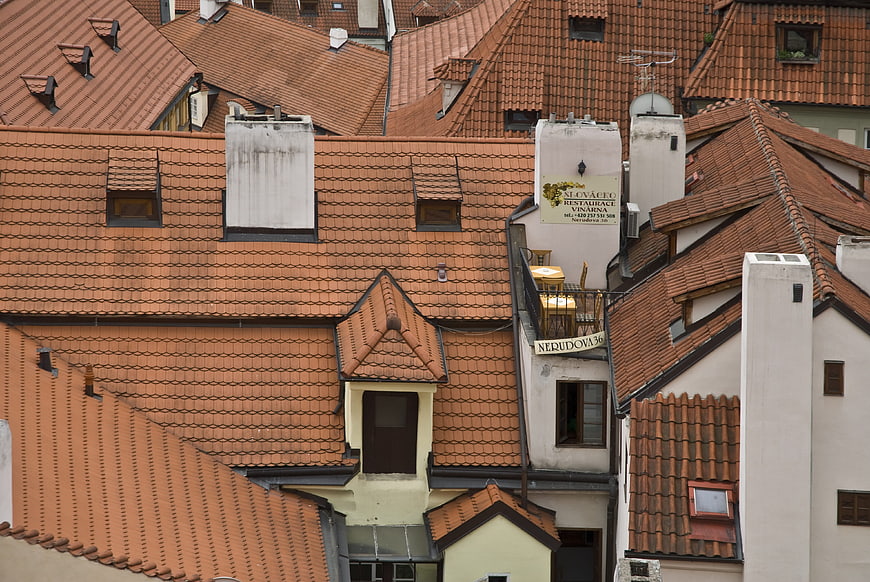 Red tiled roofs of historic Prague buildings