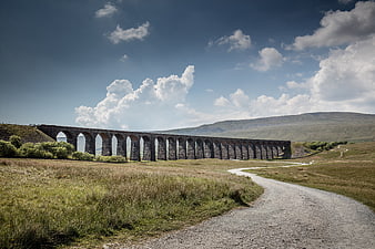 Glenfinnan Viaduct in Scottish Highlands with Cloudy Sky