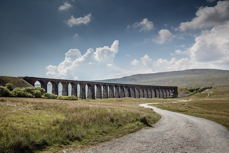 Glenfinnan Viaduct in Scottish Highlands with Cloudy Sky
