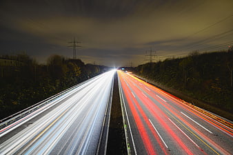 Long Exposure Highway Traffic Light Trails at Night