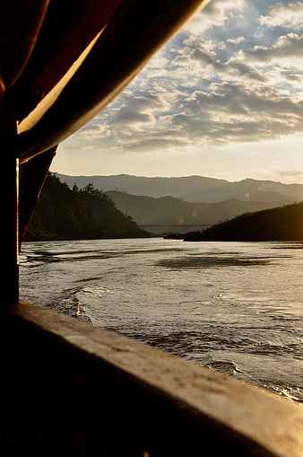 Mekong River Sunset View From Boat Deck In Thailand