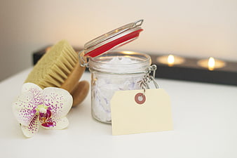 Spa Gift Set with Body Scrub, Brush, and Orchid