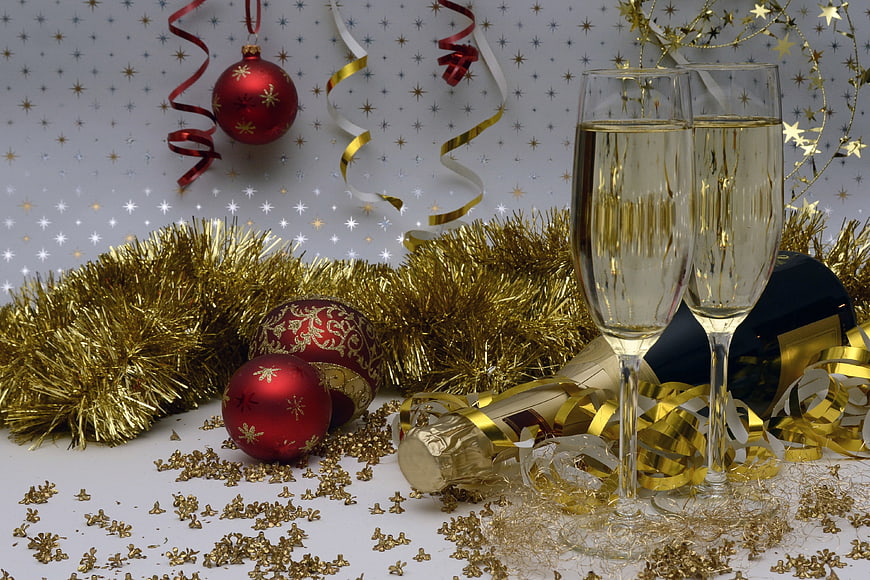 New Year's Eve Celebration with Champagne and Gold Decor