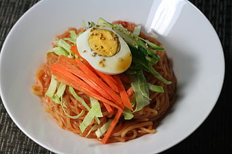 Korean Jjolmyeon Noodles With Egg And Vegetables