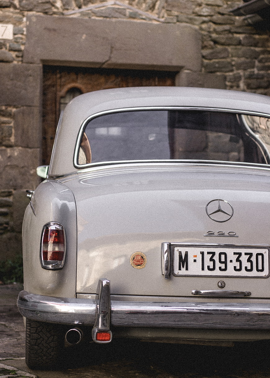 Vintage Silver Mercedes-Benz 220 Rear View