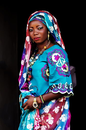 Portrait of African Woman in Colorful Traditional Attire