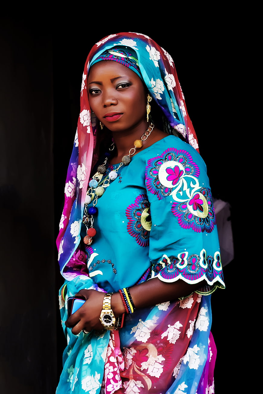 Portrait of African Woman in Colorful Traditional Attire