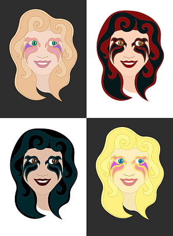 Vector set of four smiling women faces with colorful makeup