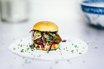 Mini Burger with Slaw on White Plate