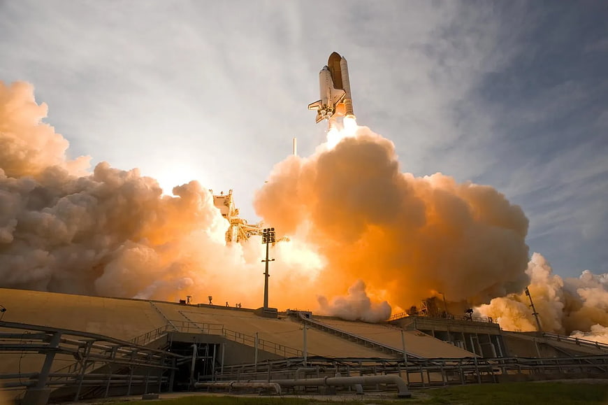 Space Shuttle Launch with Massive Smoke Plume