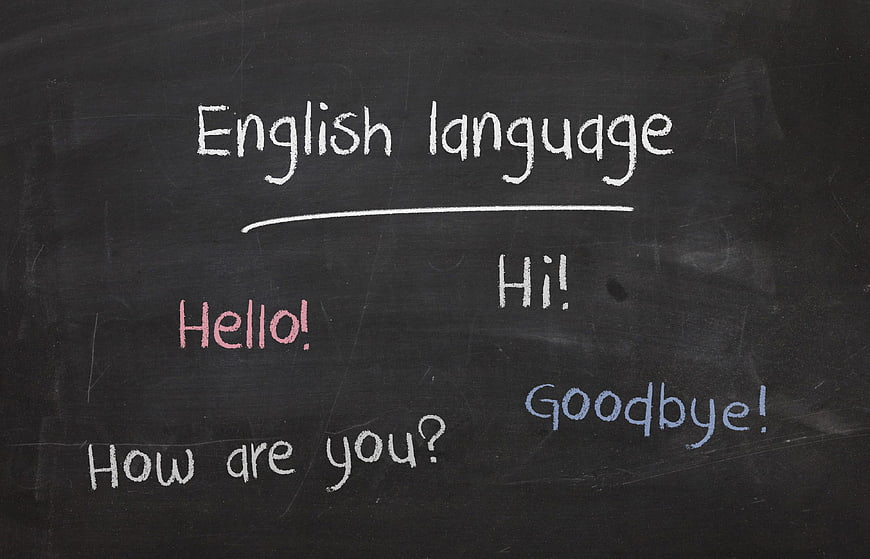 English language basics written on a black chalkboard