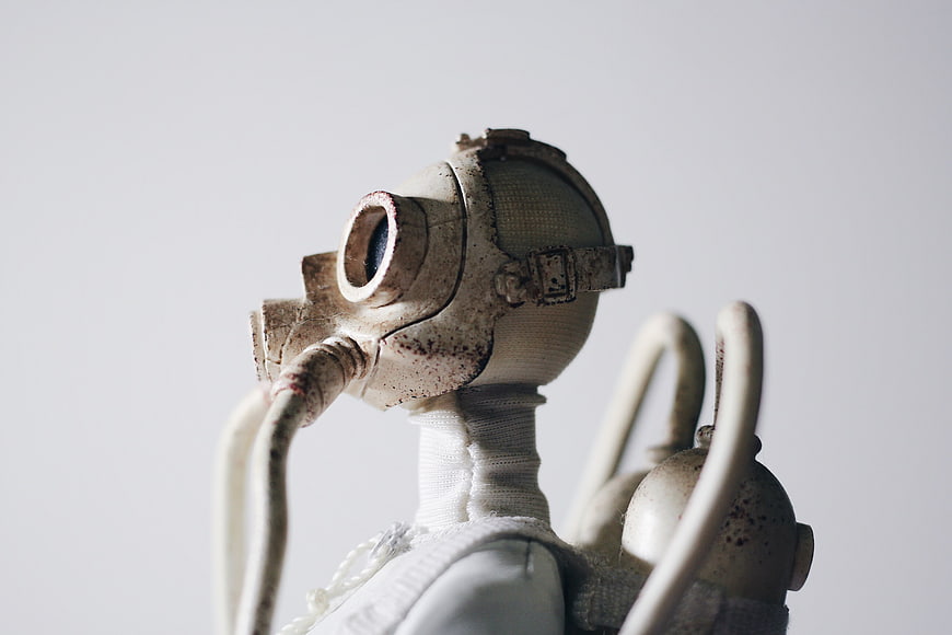 Vintage Doll with Gas Mask and Oxygen Tubes