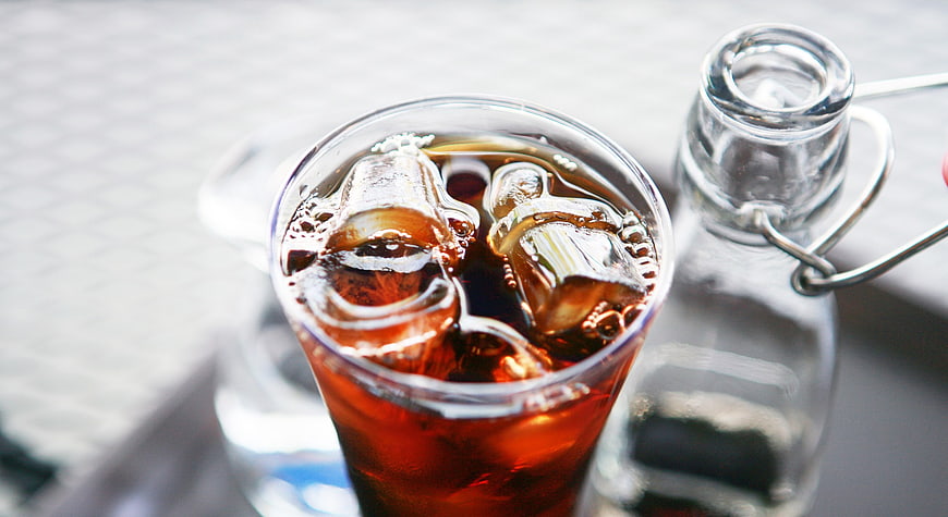Close-up of Iced Tea with Ice Cubes in Glass