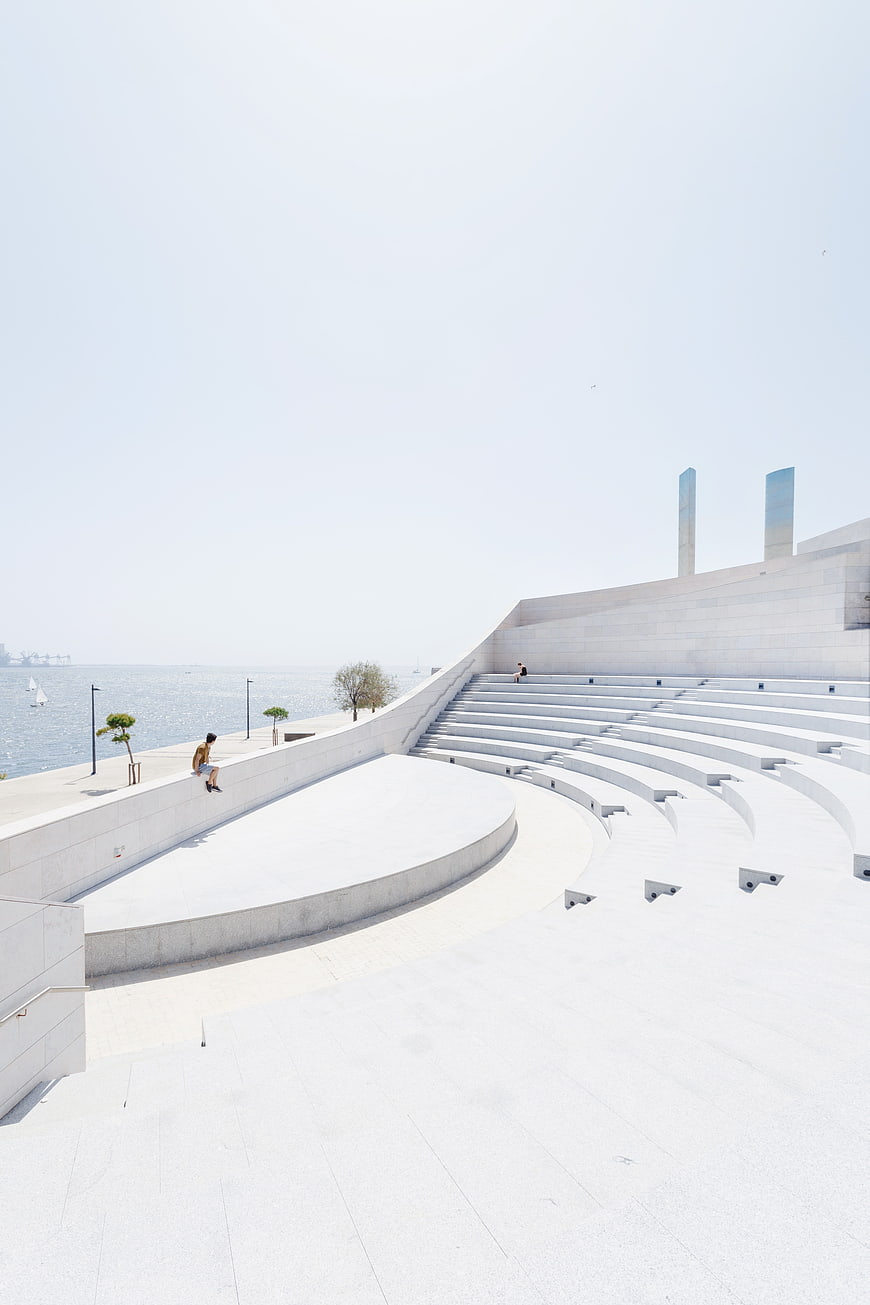 Modern White Amphitheater by the Sea with Minimalist Architecture