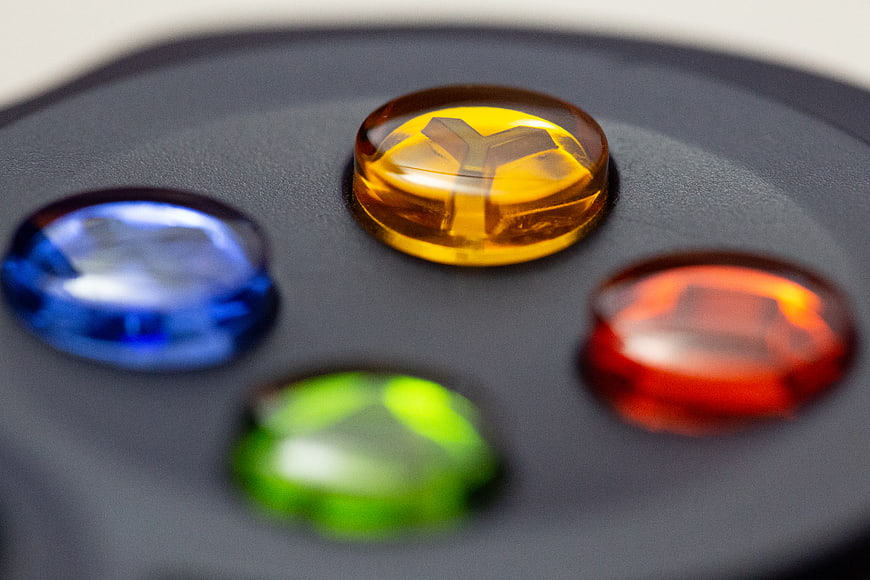 Close-up of colorful game controller buttons