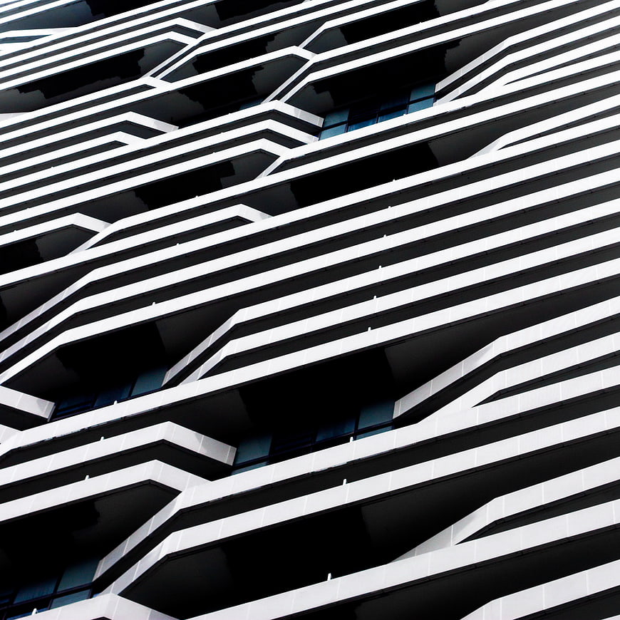 Abstract black and white modern building facade pattern