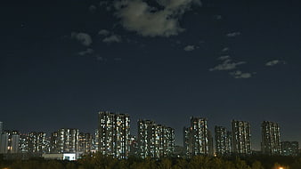 Night Sky Over City Apartment Complex