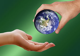 Hands Passing Globe Symbolizing Environmental Responsibility