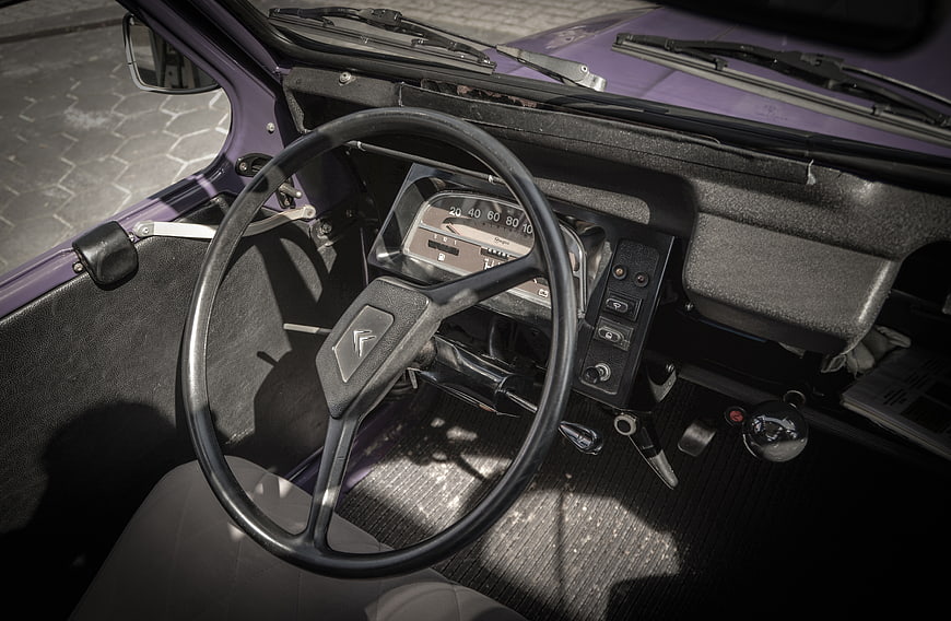 Vintage Citroën 2CV Interior with Purple Exterior