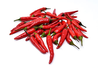 Fresh Red Chili Peppers Pile Isolated on White Background