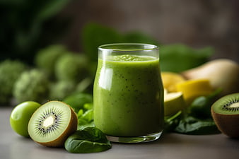 Fresh Green Kiwi Smoothie with Spinach and Fruits