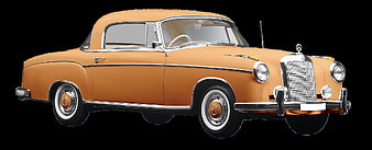 Vintage Orange Mercedes-Benz 220 S Coupe Isolated on Black Background