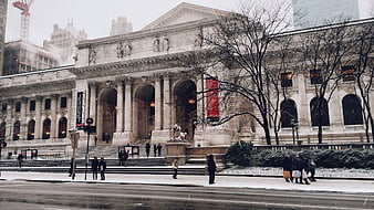 New York Public Library in Snowy Winter