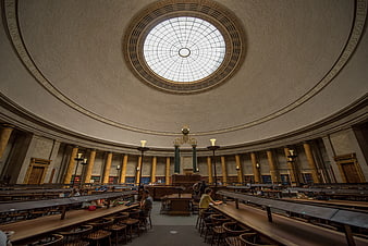 Grand Library Reading Room with Dome Ceiling and Columns