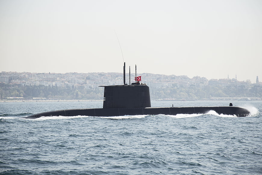 Turkish Navy Submarine Surface Navigation In Coastal Waters
