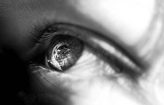 Close-up black and white portrait of a human eye