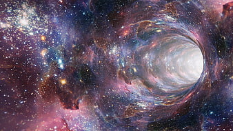 Cosmic wormhole tunnel in deep space with stars and nebula