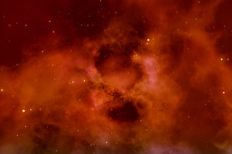 Vibrant Red Nebula Clouds And Distant Stars In Deep Space