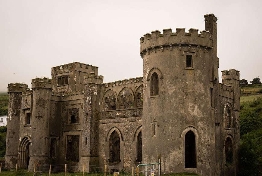 Ruined Medieval Castle with Towers in Connemara Ireland