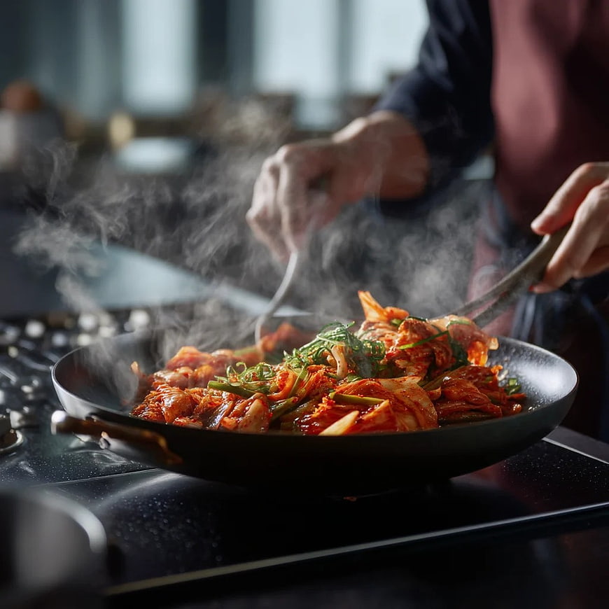 Sizzling Kimchi Stir-Fry Cooking in Pan