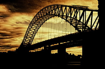 Dramatic Silhouette of Silver Jubilee Bridge at Sunset