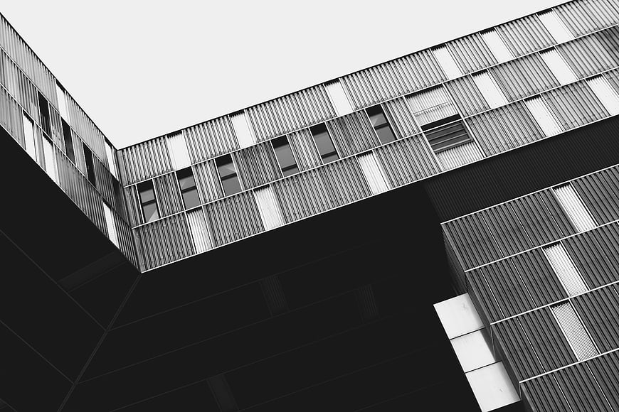 Black and white modern architecture with geometric patterns
