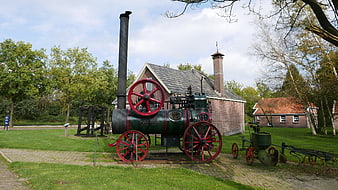Vintage Green Steam Traction Engine in Dutch Museum