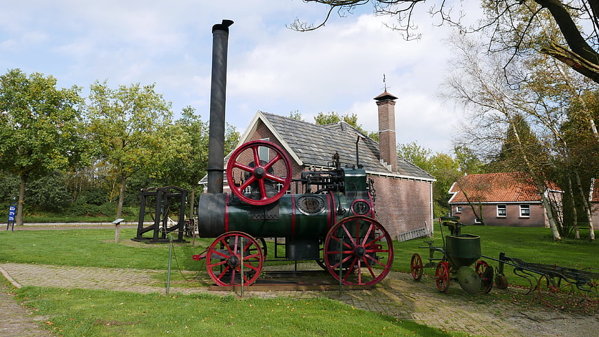 Vintage Green Steam Traction Engine in Dutch Museum