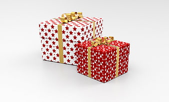 Two Festive Christmas Gift Boxes with Gold Ribbons Isolated