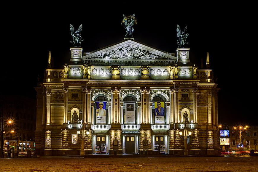 Ivan Franko National Academic Theatre in Lviv, Ukraine at Night
